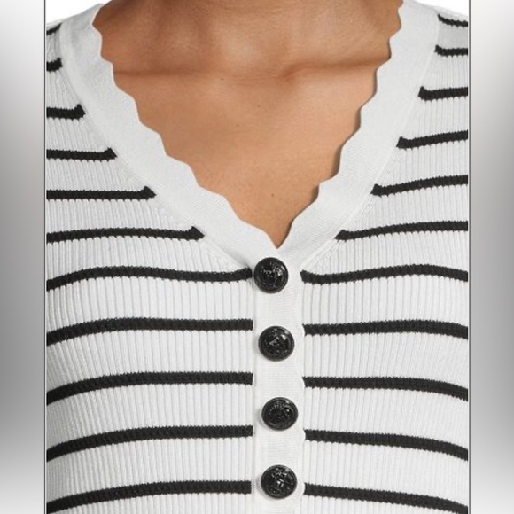 Karl Lagerfeld Paris Striped Ribbed Top - Picture 3 of 7